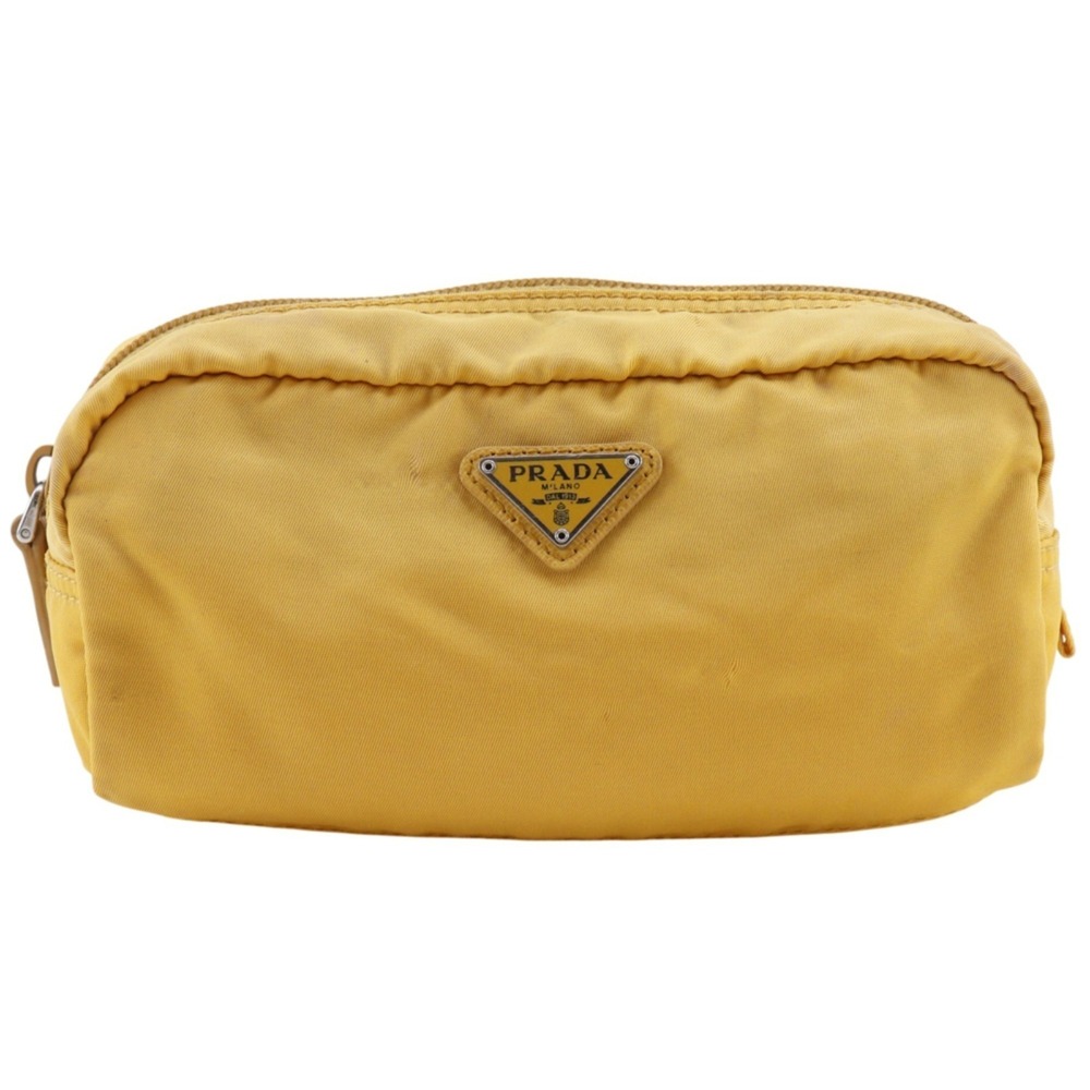 Prada pouch, nylon, yellow, unisex